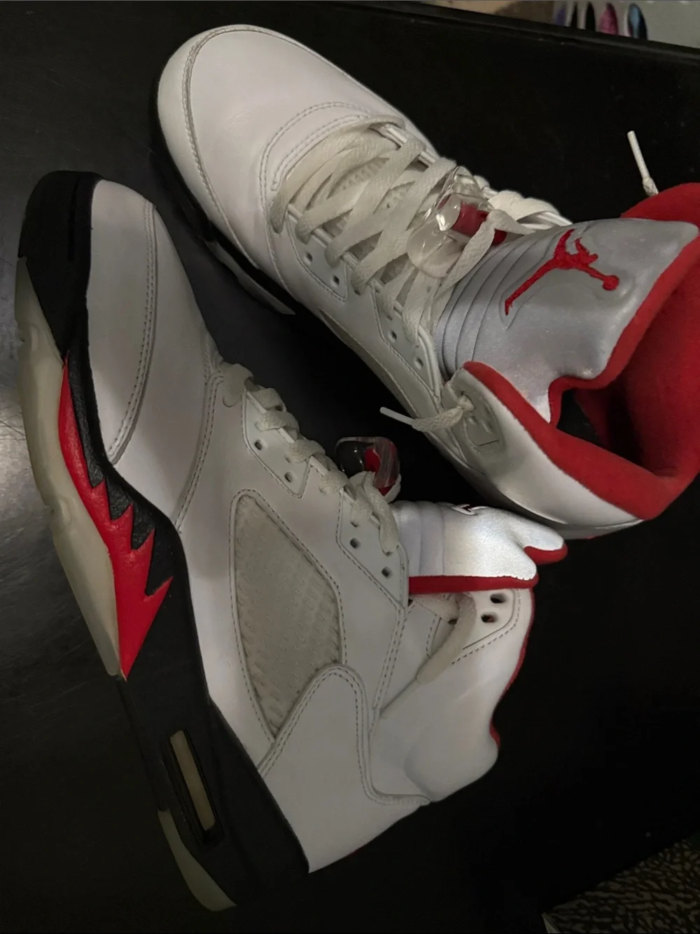 Nike Jordan Men’s White and Red Leather Basketball Sneakers